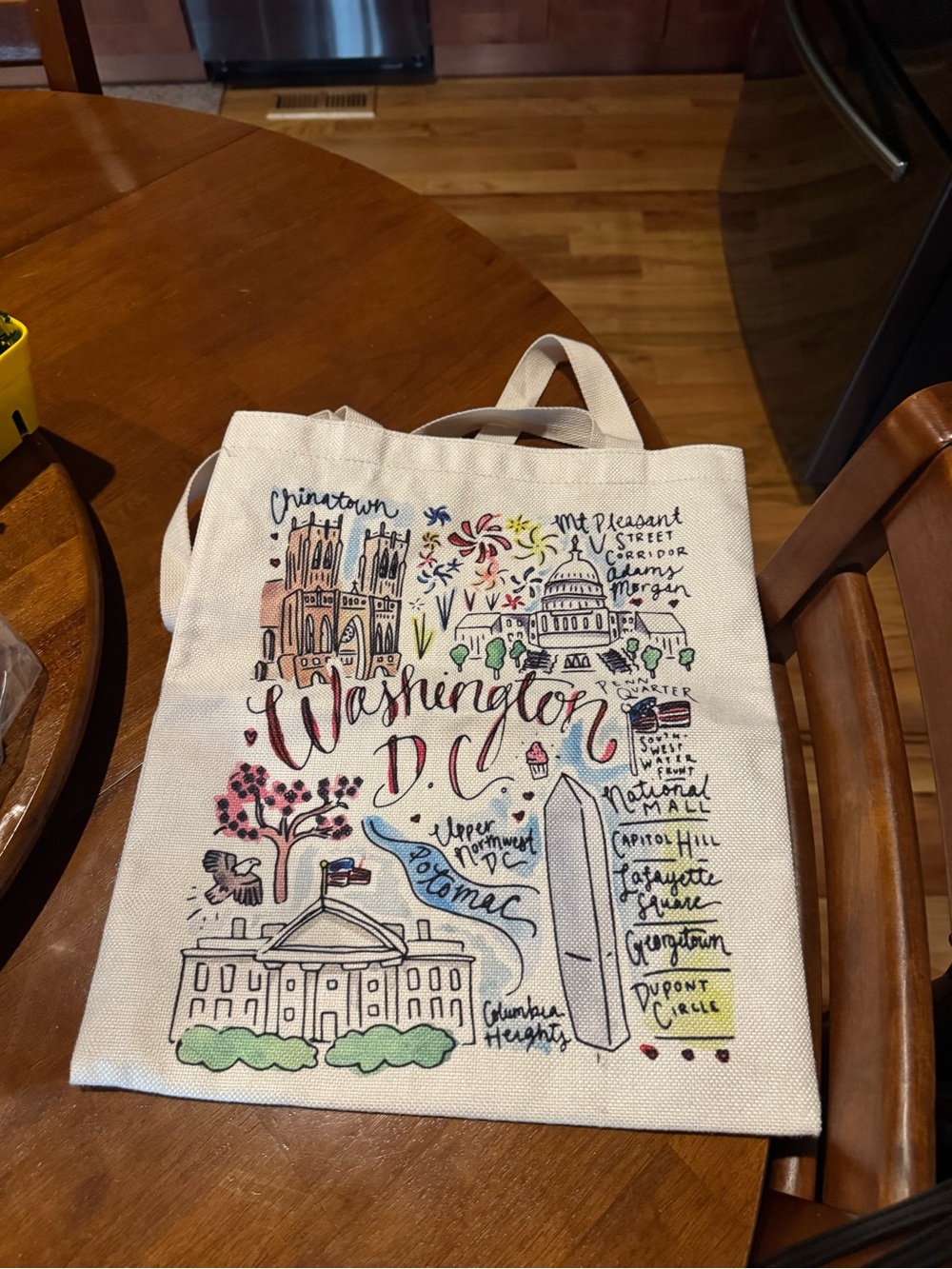 Washington D.C. Canvas Tote Bag - Cream Printed Design